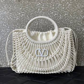 Bagsaaa Valentino Allknots Woven Leather Shopper White - 38x34x7 cm