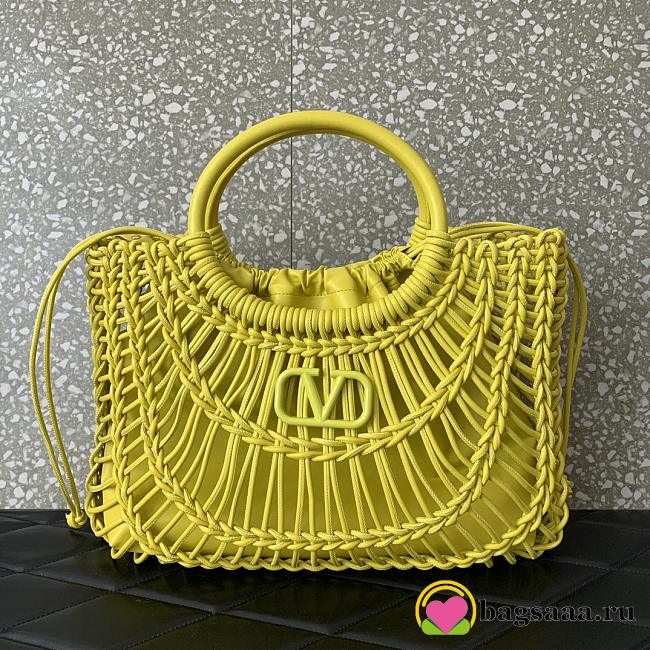 Bagsaaa Valentino Allknots Woven Leather Shopper Yellow - 38x34x7 cm - 1