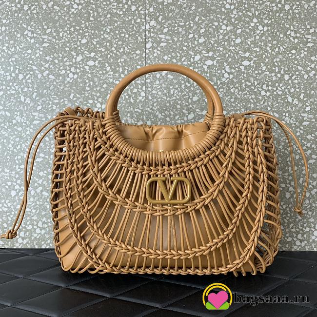 Bagsaaa Valentino Allknots Woven Leather Shopper Dark Beige - 38x34x7 cm - 1