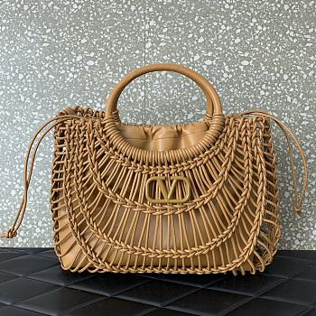 Bagsaaa Valentino Allknots Woven Leather Shopper Dark Beige - 38x34x7 cm