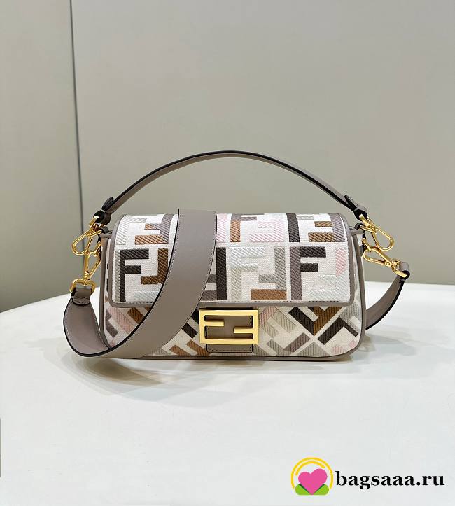 Bagsaaa Fendi Baguette Multicolour canvas bag with FF embroidery - 27x15x6 cm - 1