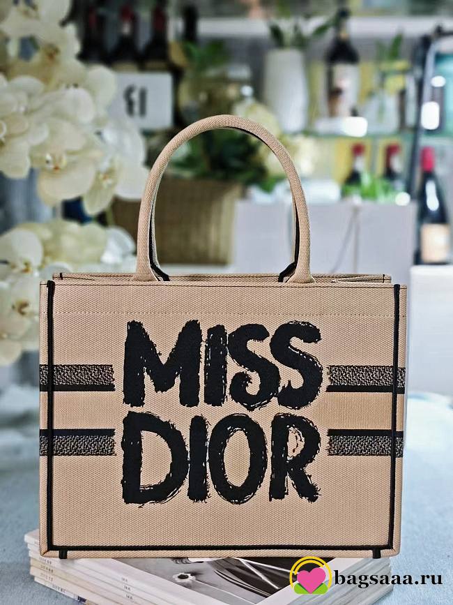 Bagsaaa Medium Dior Book Tote Beige and Black Miss Dior Graffiti Embroidery - 36 x 27.5 x 16.5 cm - 1