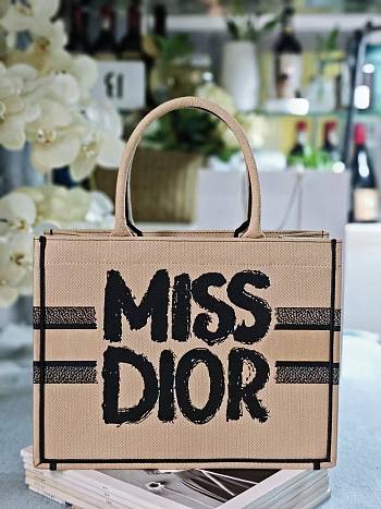 Bagsaaa Medium Dior Book Tote Beige and Black Miss Dior Graffiti Embroidery - 36 x 27.5 x 16.5 cm