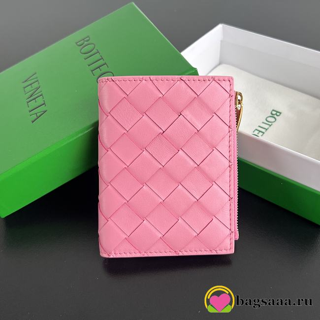 Bagsaaa Bottega Veneta Intrecciato 15 Small Bi-Fold Wallet Pink - 11.5x9 cm - 1