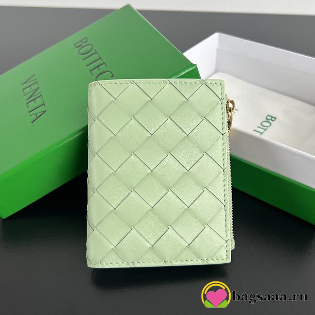 Bagsaaa Bottega Veneta Intrecciato 15 Small Bi-Fold Wallet Mint - 11.5x9 cm - 1