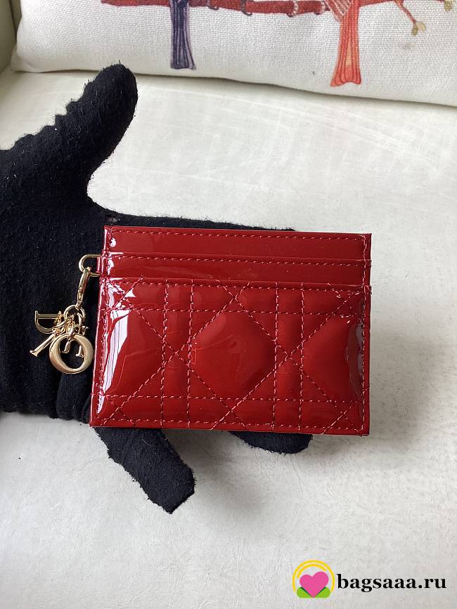 Bagsaaa Lady Dior Freesia Card Holder Red Patent Cannage Calfskin - 10.5 x 7.5 x 1 cm - 1