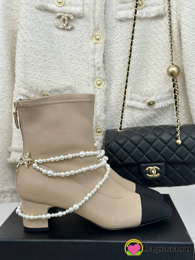 Bagsaaa Chanel Short Boots Beige & Imitation Pearls G45794 - 1