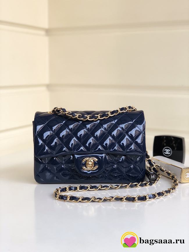 Bagsaaa Chanel Mini Flap Bag Navy Blue Patent & Gold Hardware - 20cm - 1