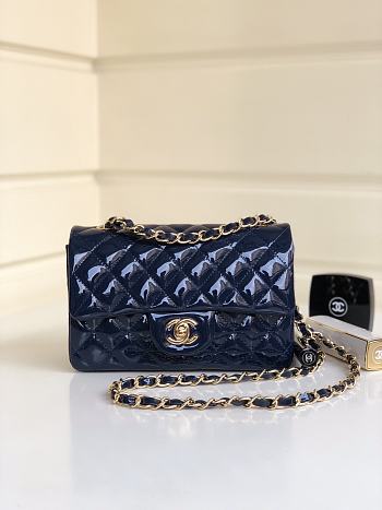 Bagsaaa Chanel Mini Flap Bag Navy Blue Patent & Gold Hardware - 20cm