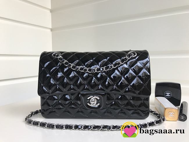 Bagsaaa Chanel Flap Bag Black Patent & Silver Hardware - 25cm - 1