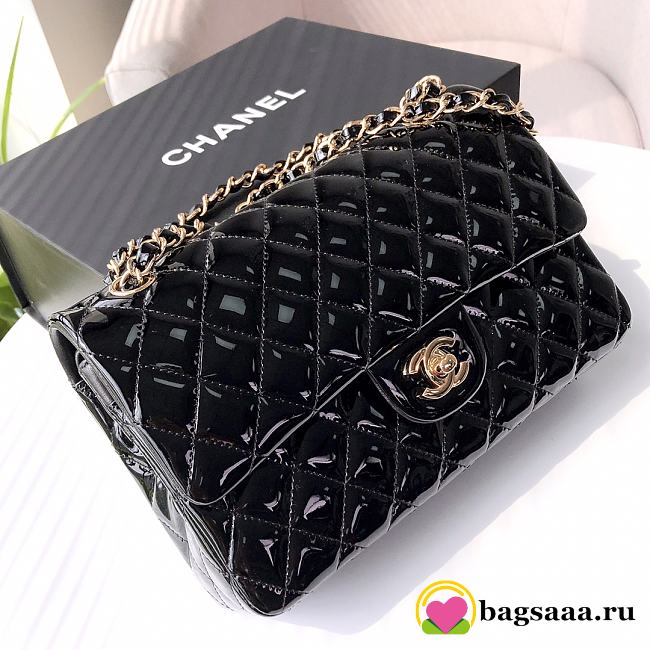 Bagsaaa Chanel Flap Bag Black Patent & Gold Hardware - 25cm - 1