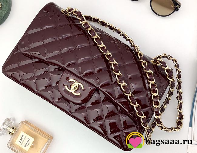 Bagsaaa Chanel Flap Bag Dark Red Patent & Gold Hardware - 30cm - 1