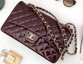 Bagsaaa Chanel Flap Bag Dark Red Patent & Gold Hardware - 30cm