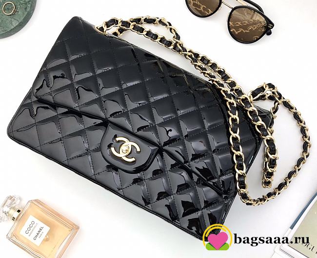 Bagsaaa Chanel Flap Bag Black Patent & Gold Hardware - 30cm - 1