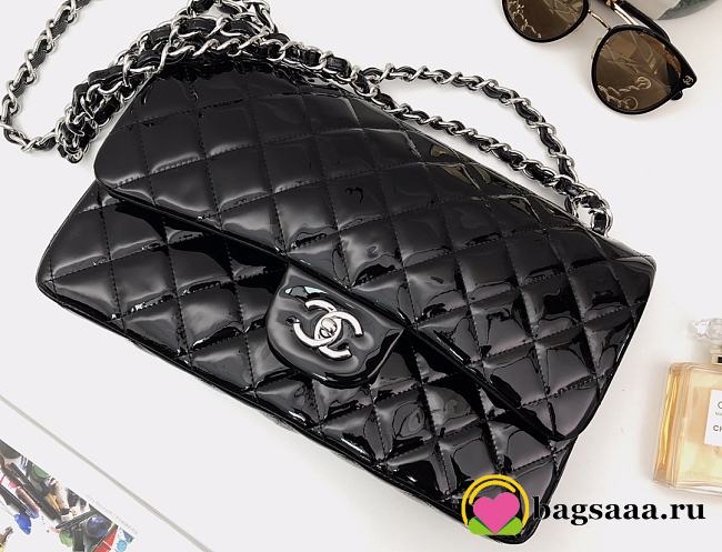 Bagsaaa Chanel Flap Bag Black Patent & Silver Hardware - 30cm - 1