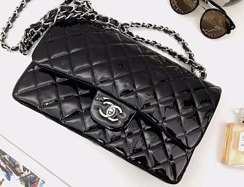 Bagsaaa Chanel Flap Bag Black Patent & Silver Hardware - 30cm