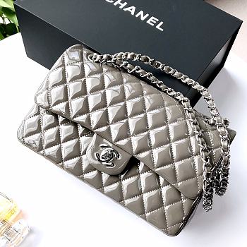 Bagsaaa Chanel Flap Bag Gray Patent & Silver Hardware - 25x15x6cm