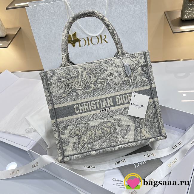 Bagsaaa Dior Small Book Tote Ecru and Gray Toile de Jouy Embroidery - 26.5x21x14 cm - 1