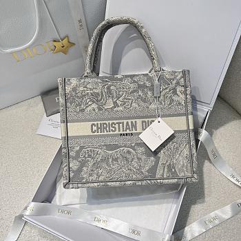 Bagsaaa Dior Small Book Tote Gray and White Toile de Jouy Reverse Embroidery - 26.5 x 22 x 14 cm