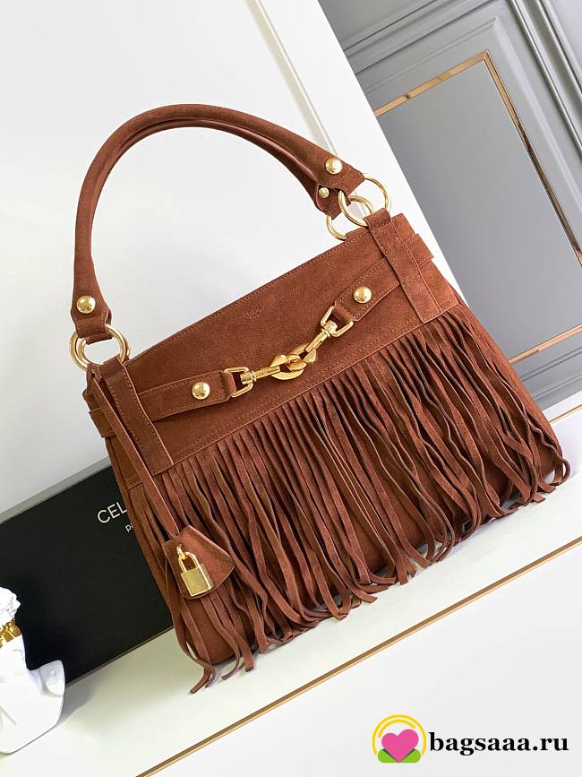 Bagsaaa Celine Medium Annabel Bag With Fringes In Suede Brown - 36.5 X 28.5 X 10cm - 1