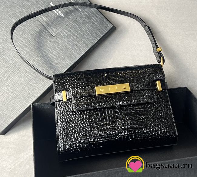 Bagsaaa YSL Manhattan Small In Shiny Crocodile-Embossed Leather Black - 24 x 17.5 x 6 CM - 1