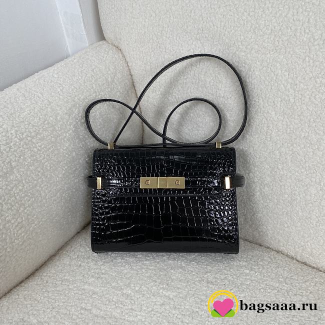 Bagsaaa YSL Manhattan Mini In Shiny Crocodile-Embossed Leather Black - 19 x 14 x 4 cm - 1