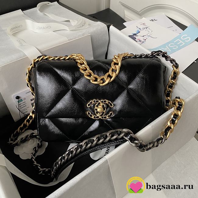 Bagsaaa Chanel 19 Handbag AS1160 Black Shiny Lambskin - 16 × 26 × 9 cm - 1