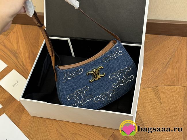 Bagsaaa Celine Medium Tilly Bag In Denim With Triomphe Studs - 22 X 13.5 X 4 CM - 1