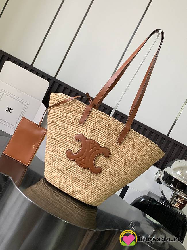 Bagsaaa Medium Supple Celine Classic Panier in Raffia and calfskin Brown - 22 x 30 x 14 CM - 1