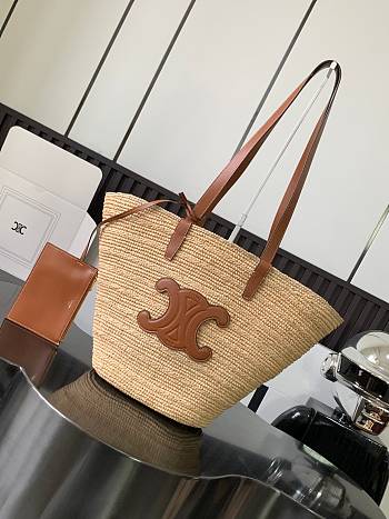 Bagsaaa Medium Supple Celine Classic Panier in Raffia and calfskin Brown - 22 x 30 x 14 CM