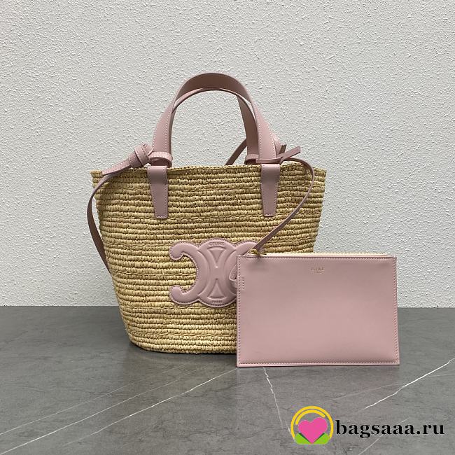 Bagsaaa Teen Supple Classic Panier In Raffia and calfskin pink - 21.5 x 22 x 13 CM - 1