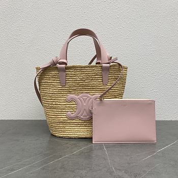 Bagsaaa Teen Supple Classic Panier In Raffia and calfskin pink - 21.5 x 22 x 13 CM