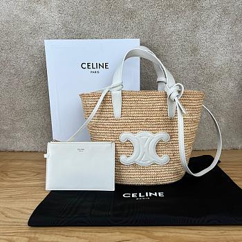 Bagsaaa Teen Supple Classic Panier In Raffia and calfskin white - 21.5 x 22 x 13 CM