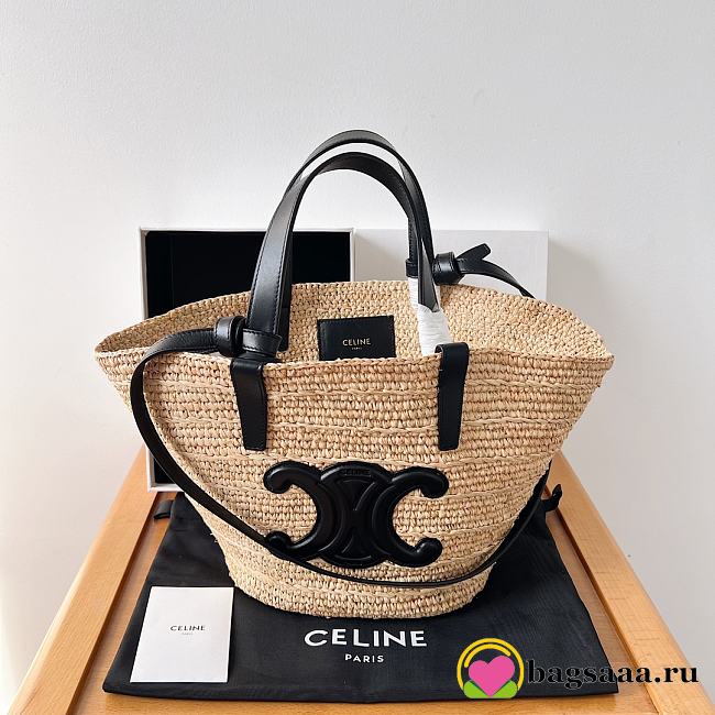 Bagsaaa Teen Supple Classic Panier In Raffia and calfskin black - 21.5 x 22 x 13 CM - 1