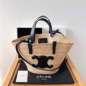 Bagsaaa Teen Supple Classic Panier In Raffia and calfskin black - 21.5 x 22 x 13 CM