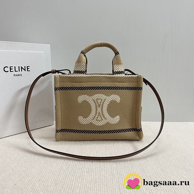 Bagsaaa Celine Small Cabas Thais In Black Striped Textile With Triomphe - 25.5 x 18.5 x 12 CM - 1