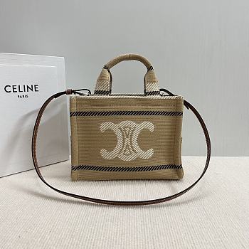 Bagsaaa Celine Small Cabas Thais In Black Striped Textile With Triomphe - 25.5 x 18.5 x 12 CM