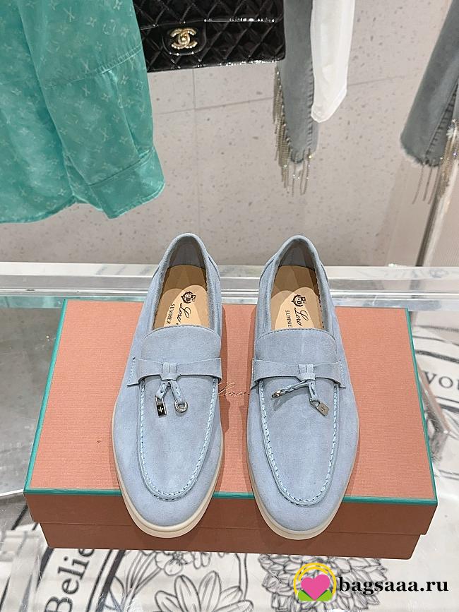 Bagsaaa Loro Piana Summer Charms Walk Moccasin Light Blue Suede - 1