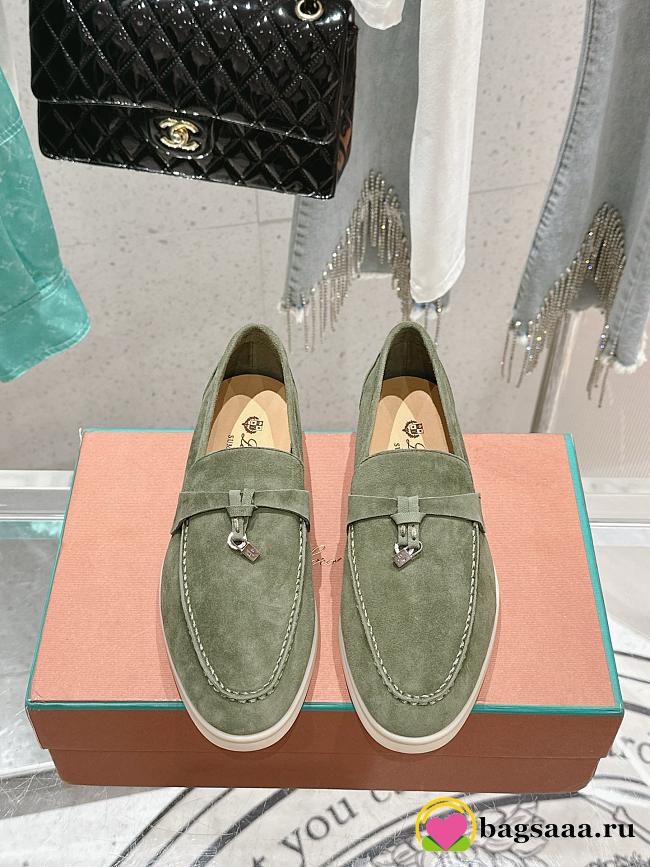 Bagsaaa Loro Piana Summer Charms Walk Moccasin Green Suede - 1