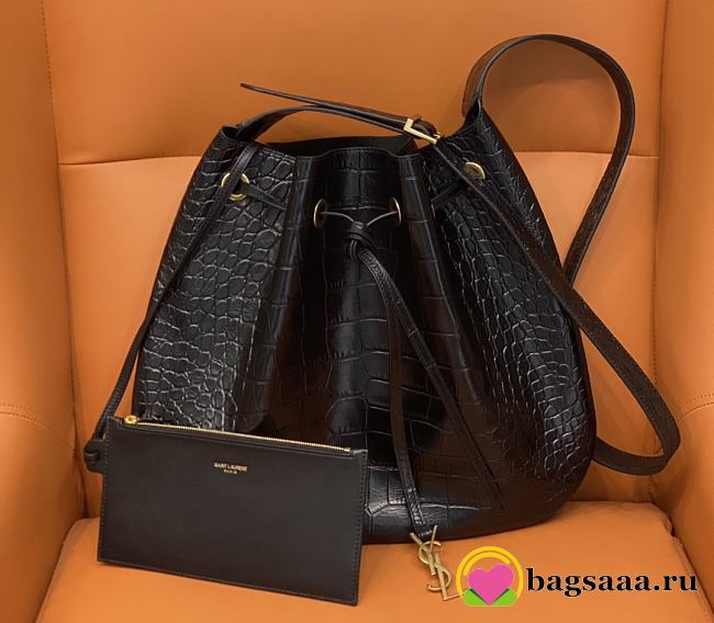 Bagsaaa YSL Paris Vii Large Flat Hobo Bag Crocodile Black - 44 X 33 X 2 cm - 1