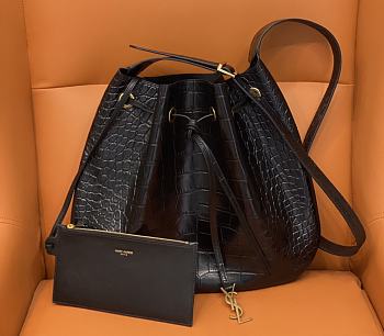 Bagsaaa YSL Paris Vii Large Flat Hobo Bag Crocodile Black - 44 X 33 X 2 cm