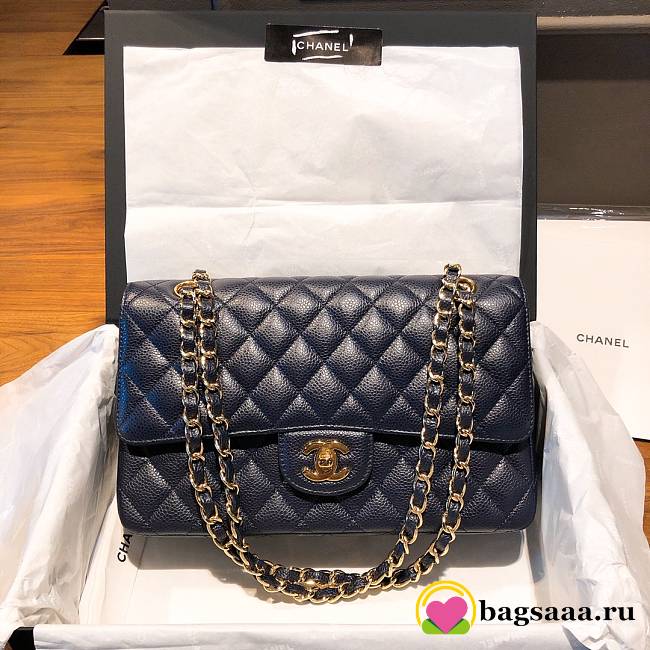 Bagsaaa Chanel Flap Bag Navy Blue Caviar Gold - 15.5 × 25.5 × 6.5 cm - 1