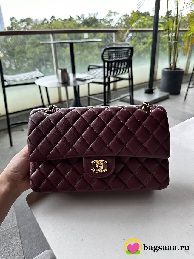 Bagsaaa Chanel Flap Bag Burgundy Lambskin Gold A01112 - 15.5 × 25.5 × 6.5 cm - 1