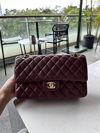 Bagsaaa Chanel Flap Bag Burgundy Lambskin Gold A01112 - 15.5 × 25.5 × 6.5 cm