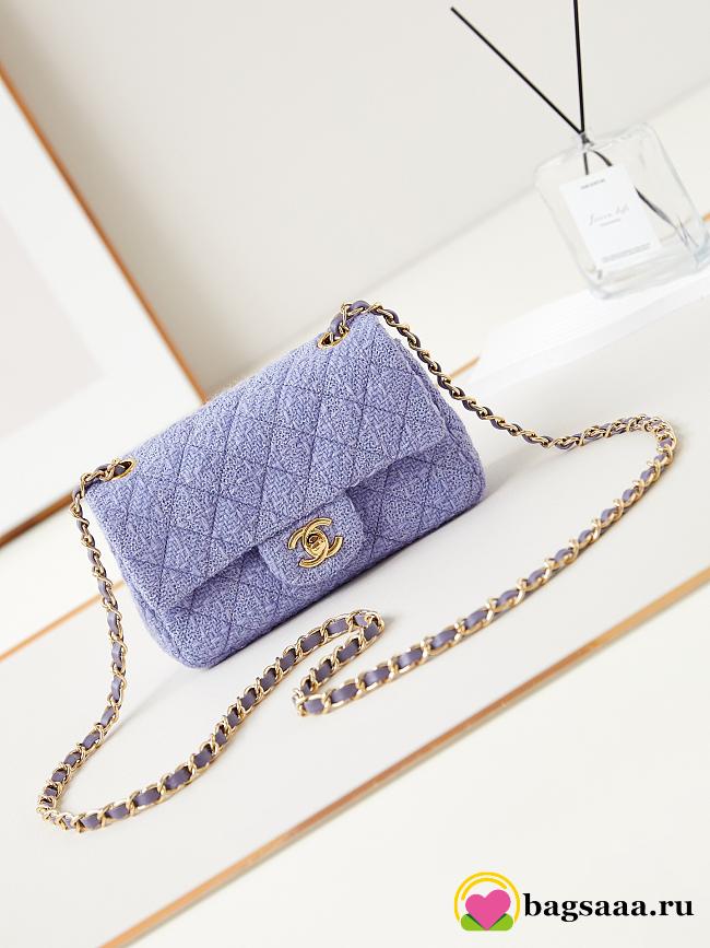 Bagsaaa Chanel Mini Classic Handbag A69900 Lilac Wool Tweed -12 × 20 × 6 cm - 1