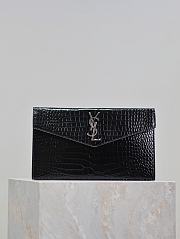 Bagsaaa YSL Uptown Pouch In Crocodile-Embossed Shiny 565739 Black & Silver - 27 x 16 x 2 CM - 1