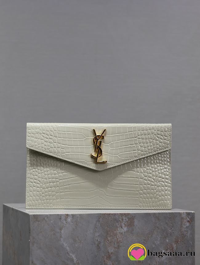 Bagsaaa YSL Uptown Pouch In Crocodile-Embossed Shiny 565739 White - 27 x 16 x 2 CM - 1