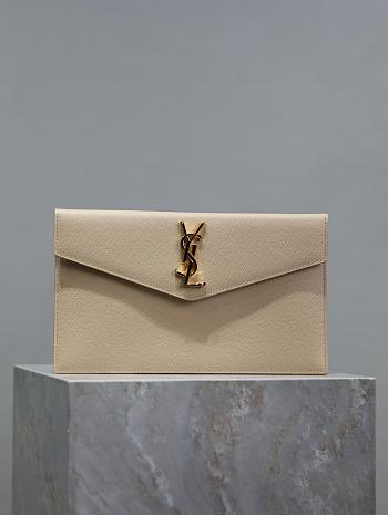 Bagsaaa YSL Uptown Pouch In Grain De Poudre Leather 565739 Beige - 27 x 16 x 2 CM