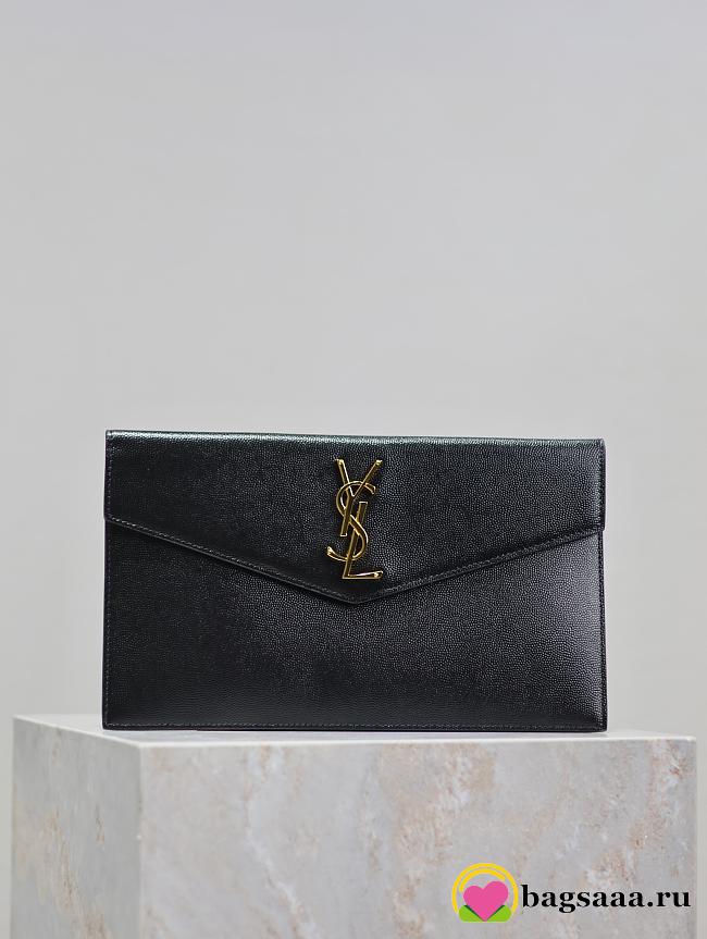 Bagsaaa YSL Uptown Pouch In Grain De Poudre Leather 565739 Black & Gold - 27 x 16 x 2 CM - 1