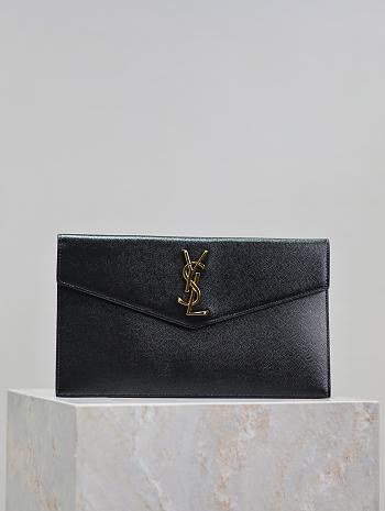 Bagsaaa YSL Uptown Pouch In Grain De Poudre Leather 565739 Black & Gold - 27 x 16 x 2 CM